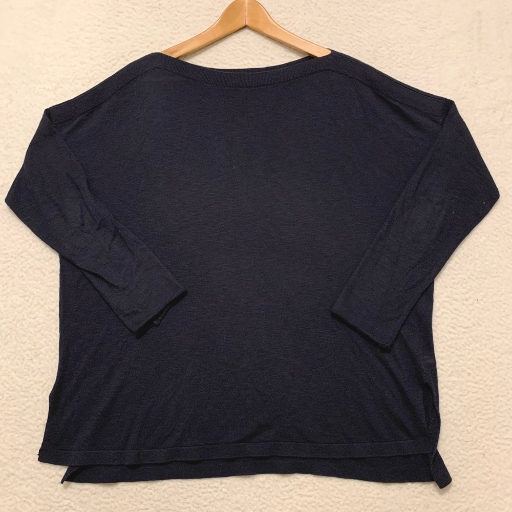 Vince Boat Neck Oversized Sweater Womens S 100% Cotton Pullover Navy V147574875